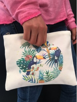 Pochette - En tissu avec impression toucans.