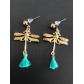 Earrings - Dragonfly charm with pom pom.