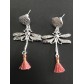 Earrings - Dragonfly charm with pom pom.