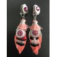 Earrings - Rose with gemstone and feather charm with pompom.