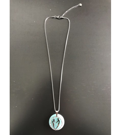 Collier Acier - Couple dans un cercle de strass sur disque résine