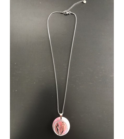 Collier Acier - Couple dans un cercle de strass sur disque résine