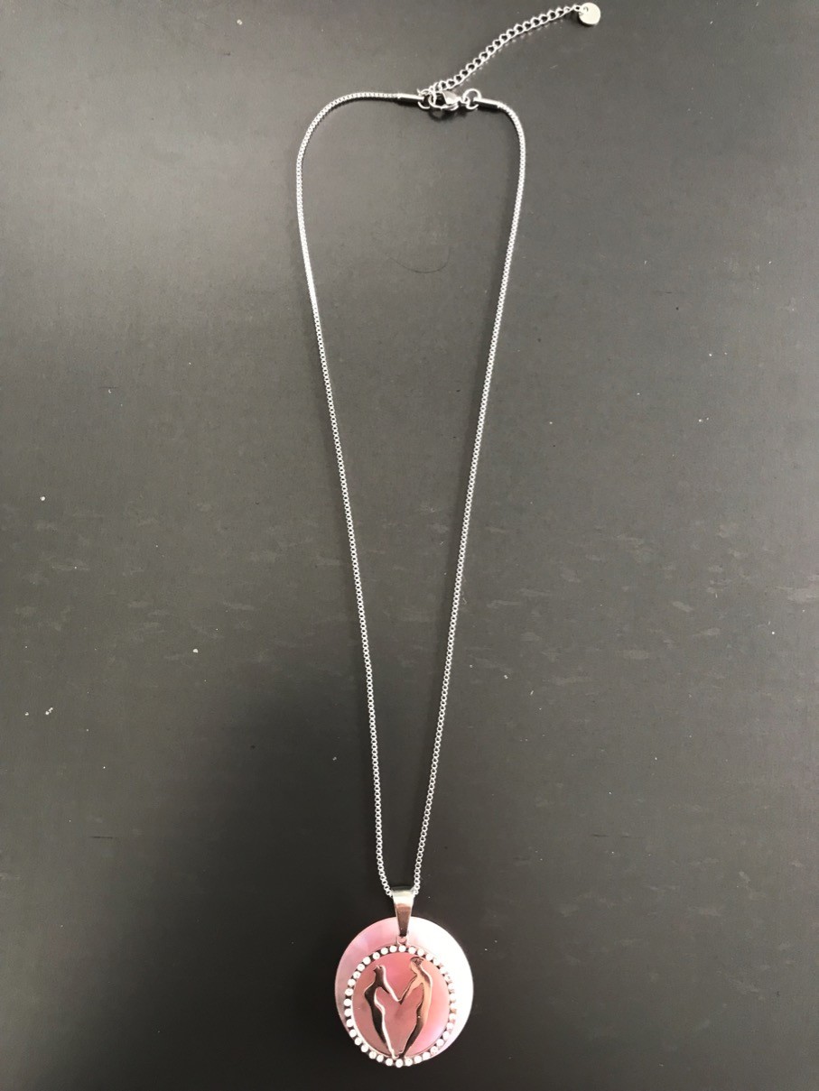 Collier Acier - Couple dans un cercle de strass sur disque résine.