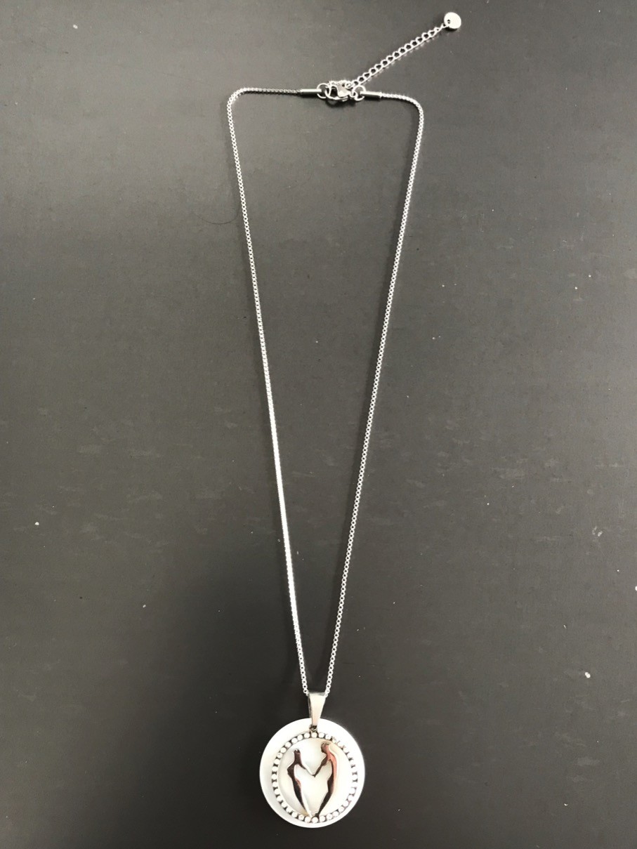 Collier Acier - Couple dans un cercle de strass sur disque résine.