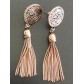 Earrings - Rose with metallic tassels charms.