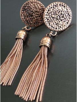 Earrings - Rose with metallic tassels charms.