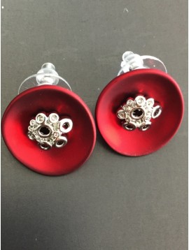 Earrings - Matt stylized disc charm flower look.