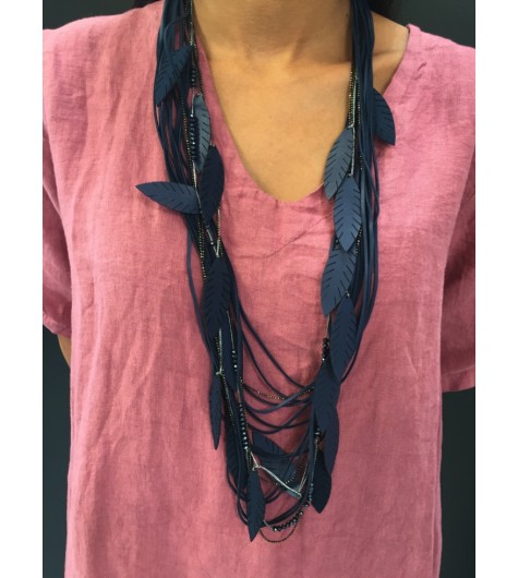 Collier Long - Multirangs cordons et feuilles