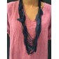 Long Necklace - Multirows laces, chains, faceted beads and leafs charms.