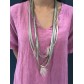 Long Necklace - Multilaces with feather pom poms.