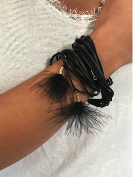 Bracelet - Multirangs cordons et plumes