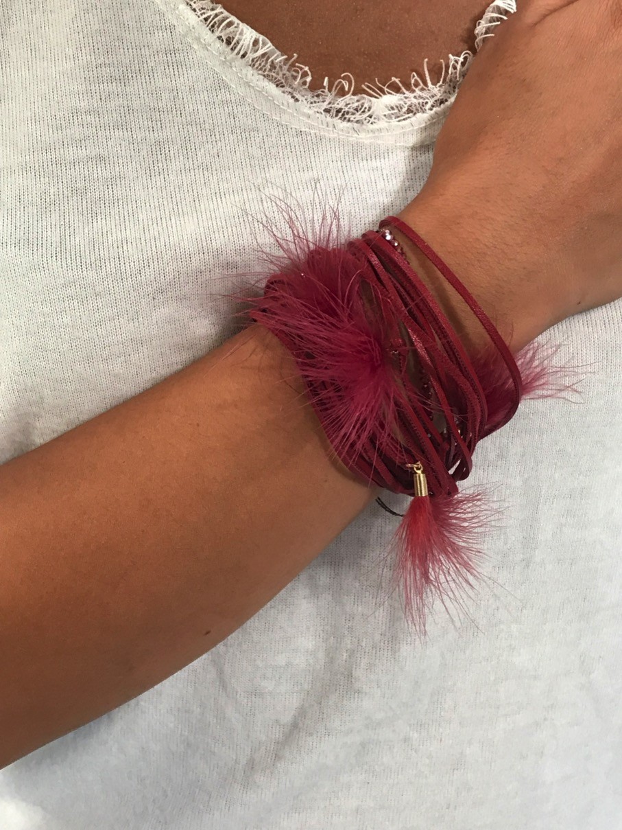 Bracelet - Multirangs cordons et plumes