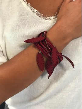 Bracelet aimant - Multirangs cordons et feuilles