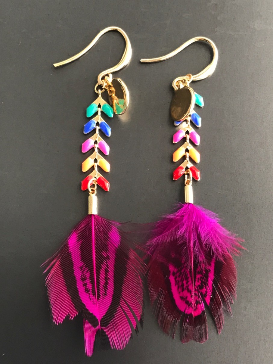 Boucles d'oreilles - Plume sur chaîne épi