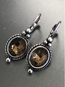 Earrings - Square gemstone with metallic drop.