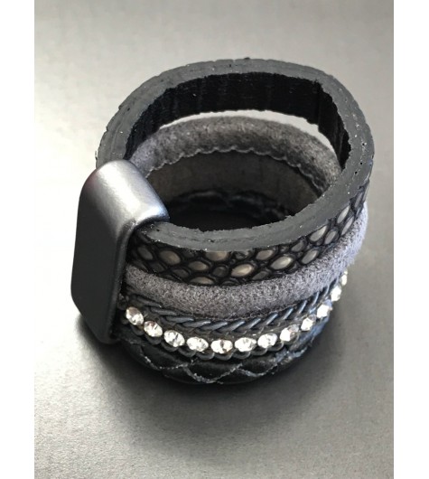 Bague - Multirangs reptile, tresse et strass