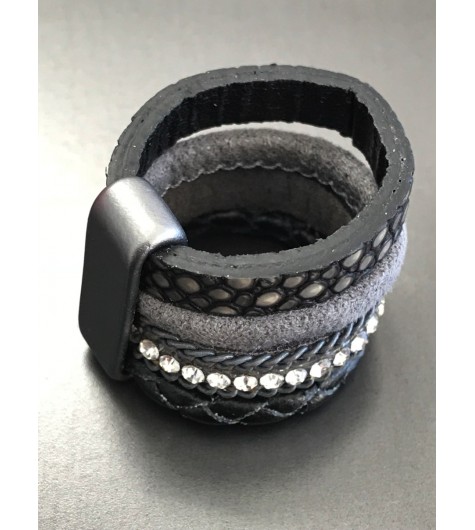 Bague - Multirangs reptile, tresse et strass