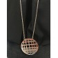 Long Stainless Steel Necklace - Chequered disc charm.
