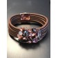 Bracelet - Grappe de pierres sur multicordons cuir.