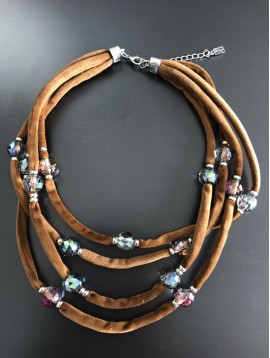 Collier - Velours multirangs avec perles facettes