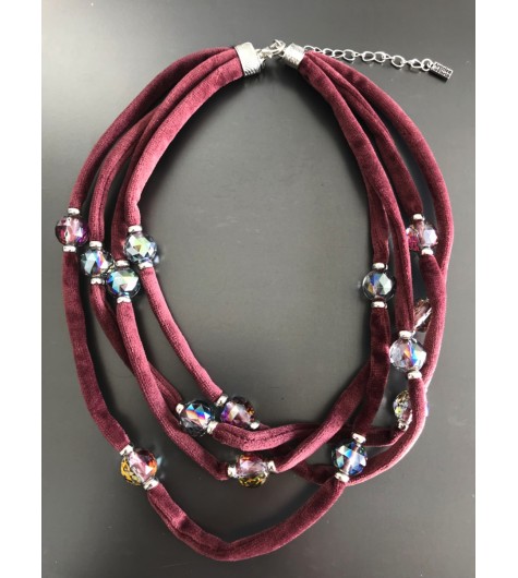 Collier - Velours multirangs avec perles facettes