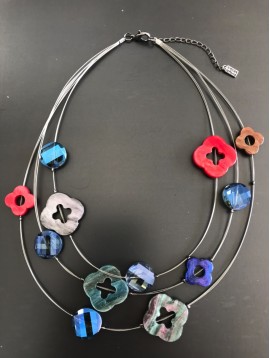 Necklace - Resin flowers charms set on metallic laces.