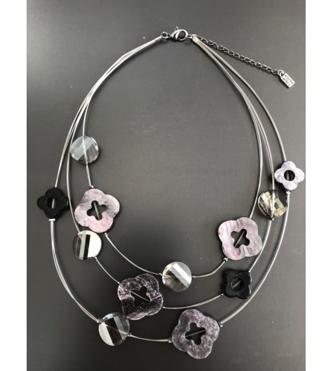 Collier - Multirangs avec fleurs résine