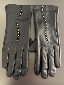Leather gloves - Plain color with rhinestones decoration.