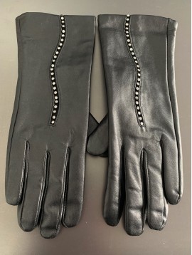 Gants cuir avec ligne strass