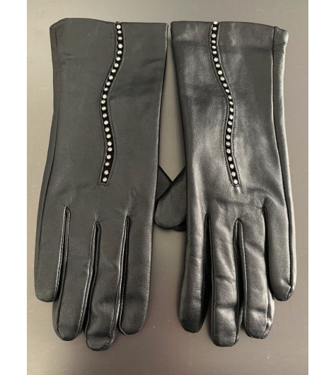 Gants cuir avec ligne strass