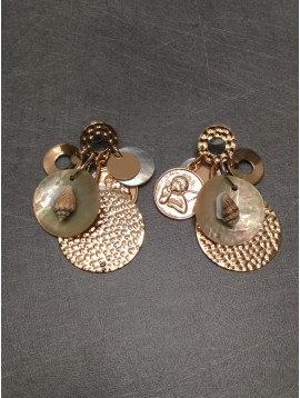 Earrings - Various discs charms with shell and angel decoration.
