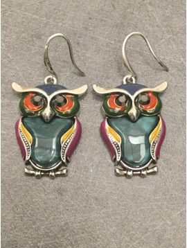 Earrings - Owl resin charm with rhinestones.