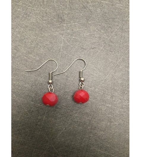 Earrings - Plain color faceted bead charm.