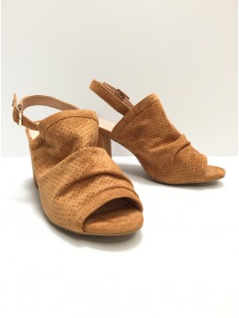 Sandals - Plain color perforated suede style with high heels.