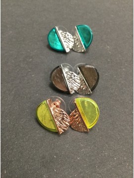 Earrings - Half metallic leaf and half resin disc charm.