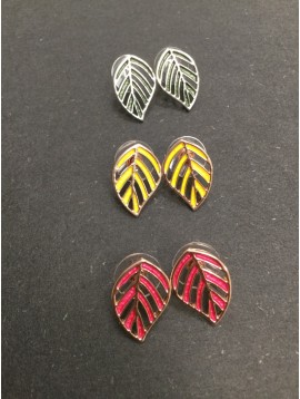 Earrings - Painted open work leaf charm.