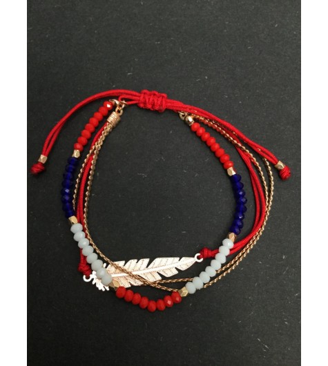 Bracelet - Sliding style multi row with metallic leaf charm.