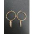 Earrings - Hoop style with coloured beads and metallic feather.