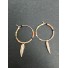 Earrings - Hoop style with coloured beads and metallic feather.