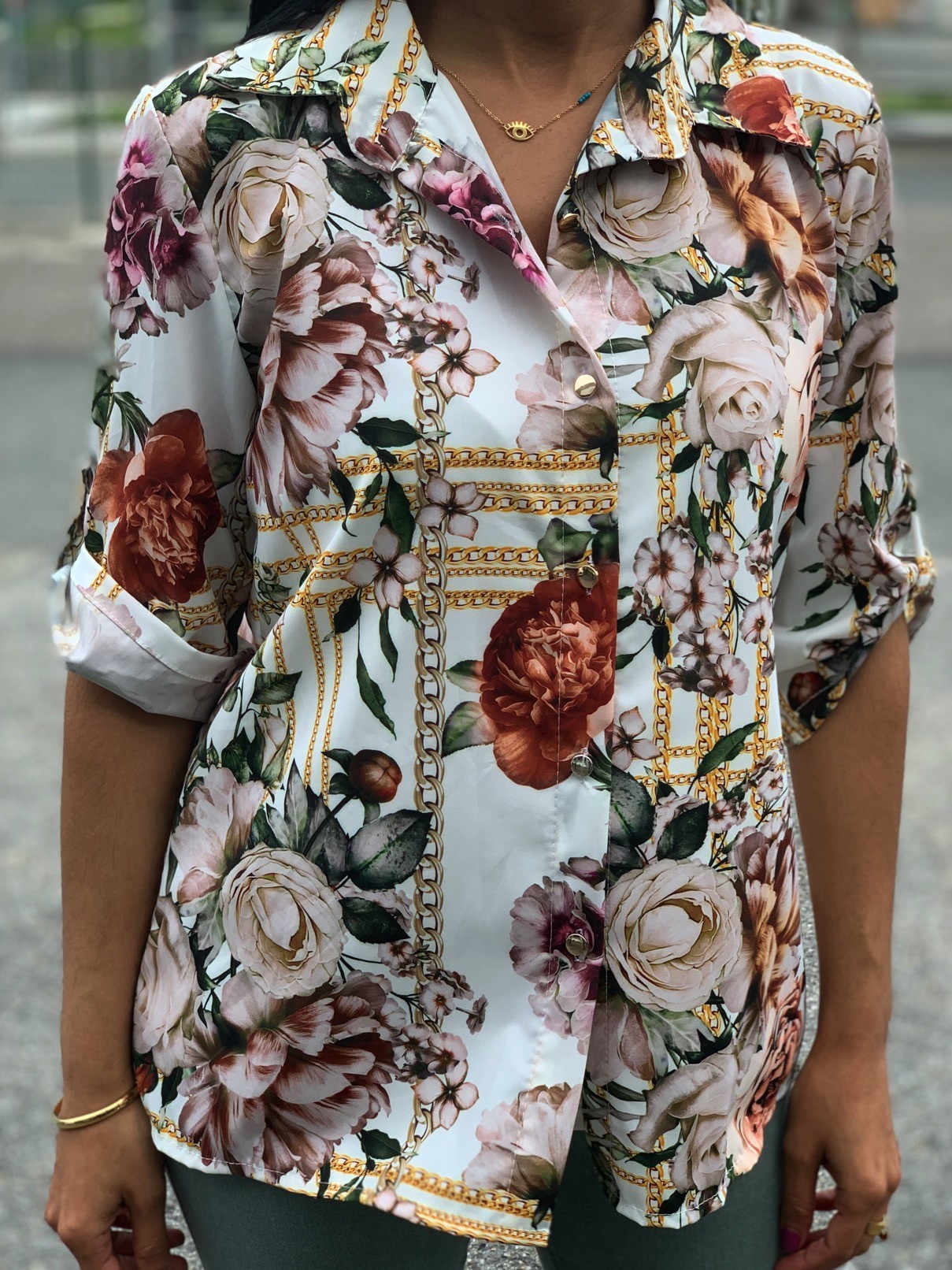 Tunique chemise imprimé fleurs et chaines