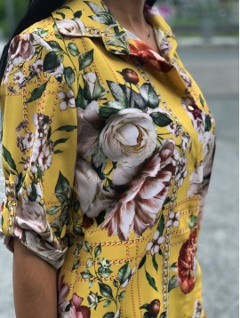 Tunique chemise imprimé fleurs et chaines