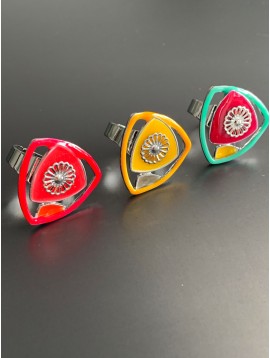 Bague réglable - Triangle et fleur façon émail