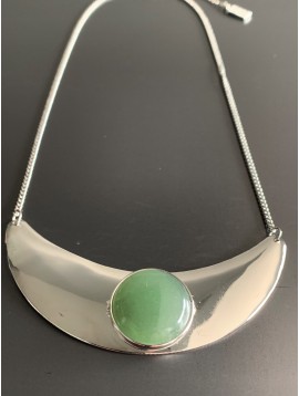 Necklace - Metallic breast plate with round stone.