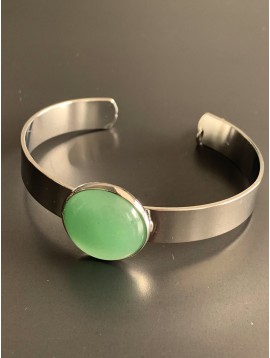 Bracelet - Open wide cuff with round stone charm.