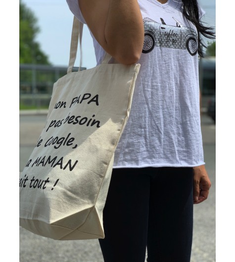 Sac porté épaule tote bag "mon papa n'a pas besoin de Google"