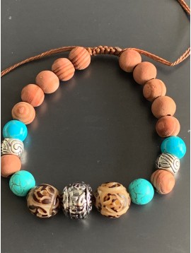 Bracelet - Lien serrage cordon avec perles bois et pierres