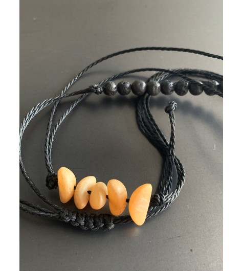 Bracelet - Lien serrage cordon avec perles rondes et 1/2 lune