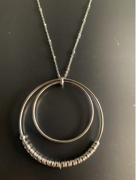 Collier Acier - Cercles concentriques lisses et avec perles