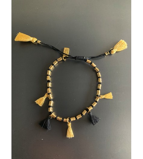 Bracelet Acier - Lien serrage cordon avec rondelles et pompons fils