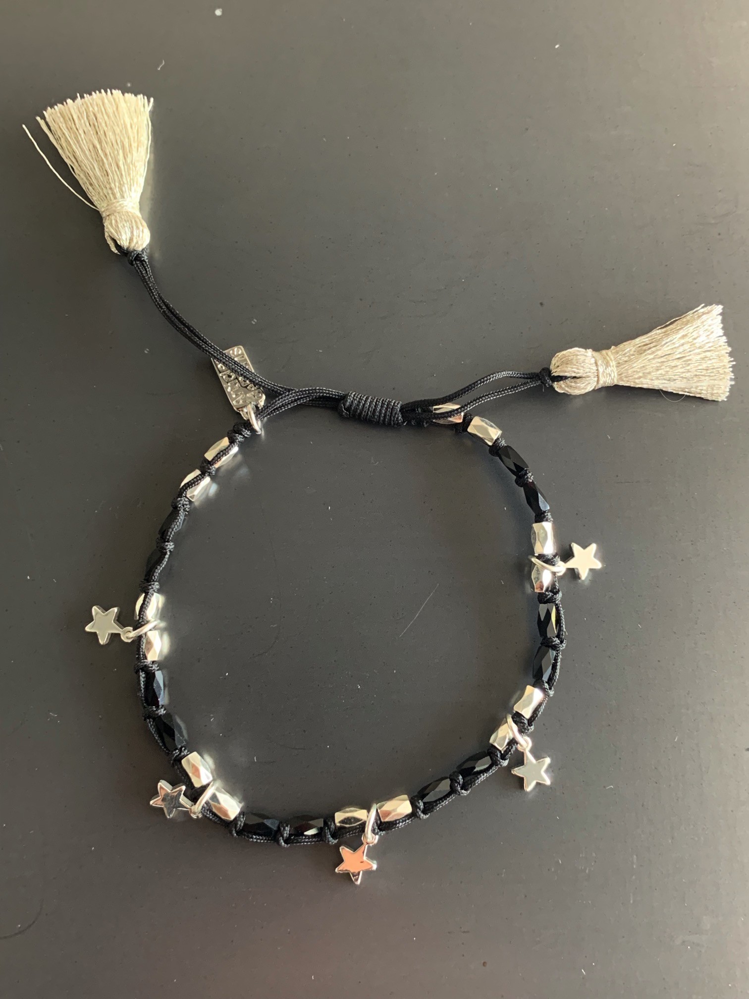 Bracelet Acier - Lien serrage cordon avec étoiles et pompons fils